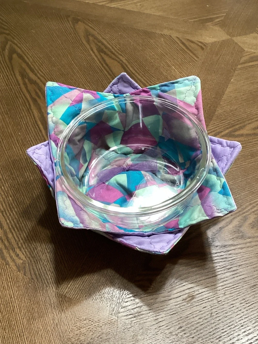 Hand Crafted Star-Shaped Quilted Fabric Bowl - Purple, Teal, Pink, Mint